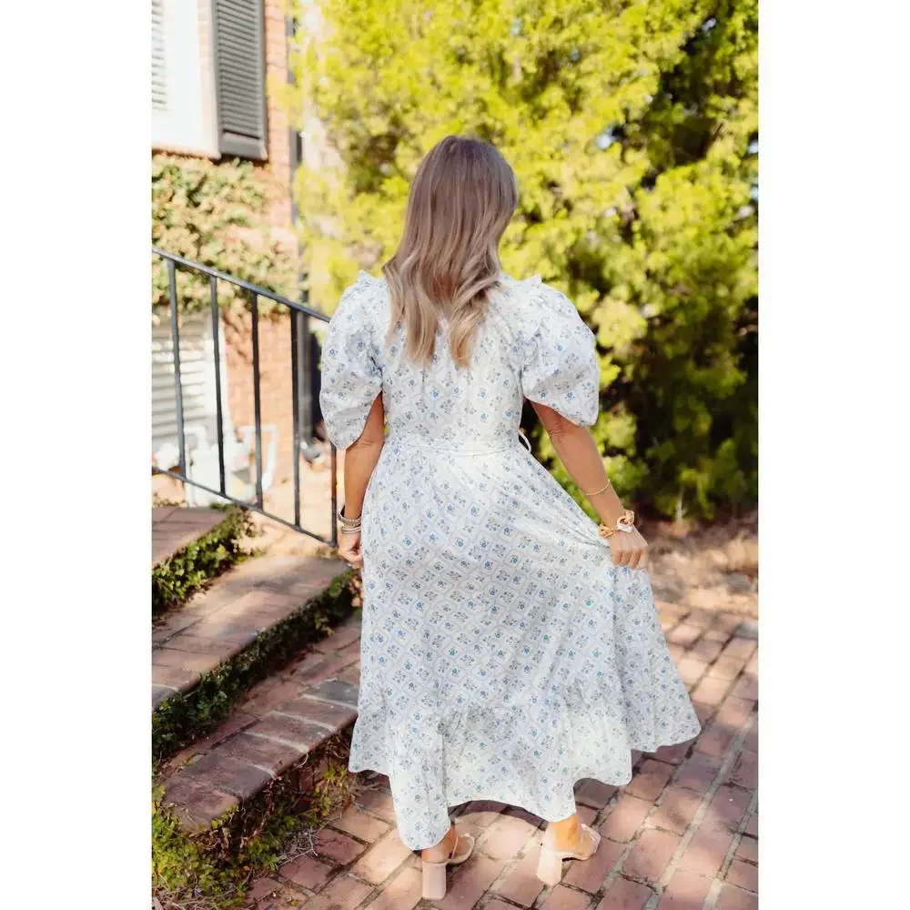 NEW KARLIE floral puff sleeve maxi dress in ivory - Picture 2 of 9